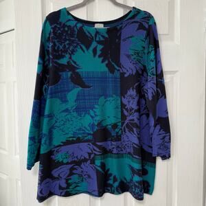Chico's Women's Floral Double Knit Tunic Sweater Size 3